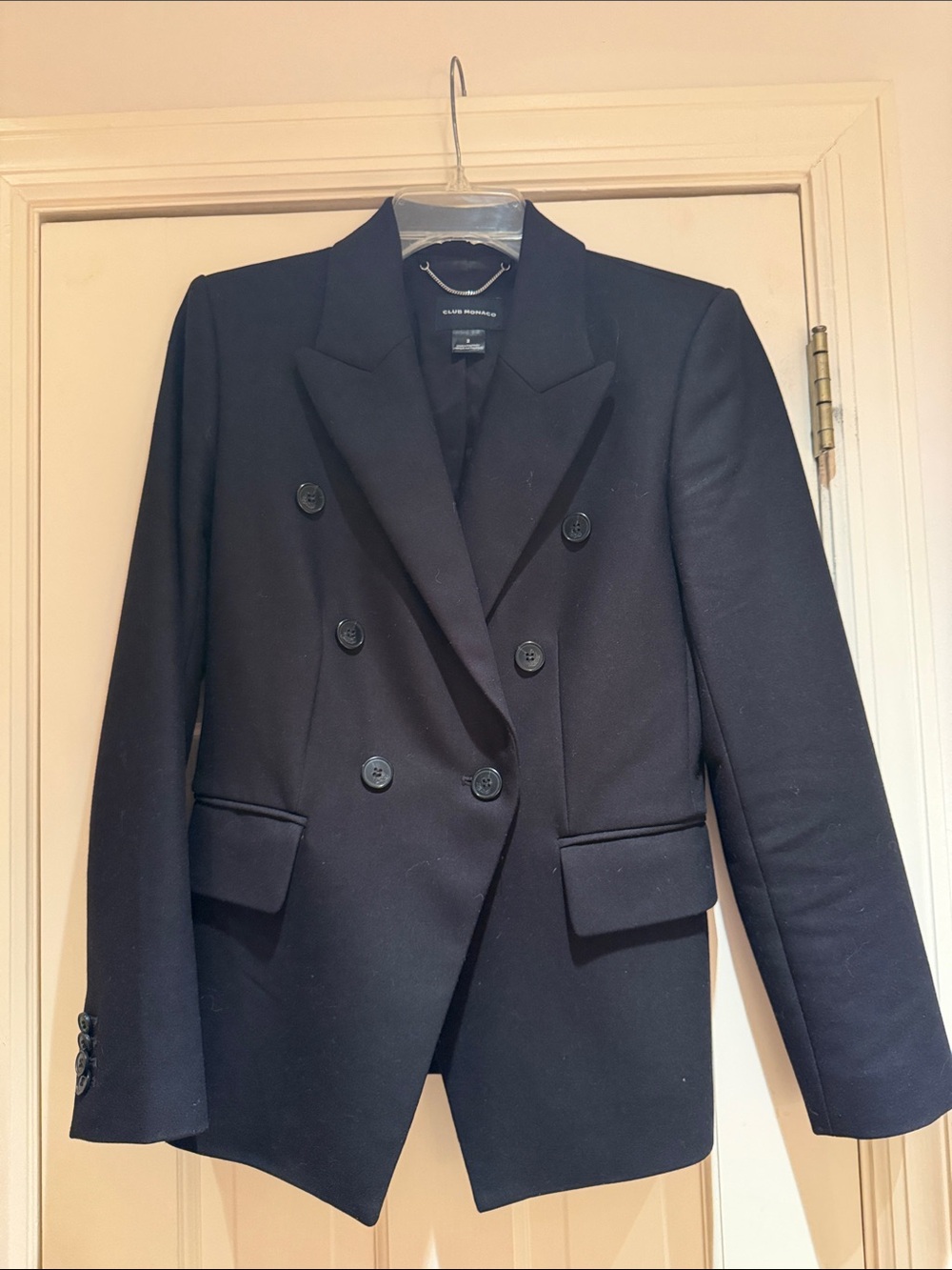 Club Monaco Women's Black Double-Breasted Blazer Jacket